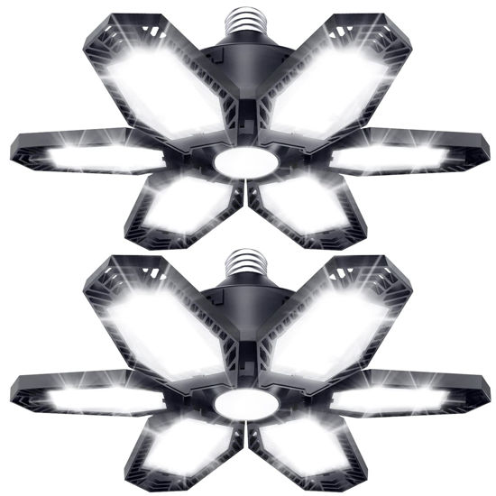 Picture of TANBABY 2 Pack LED Garage Lights, 150W Deformable Best Garage Light Ceiling LED Shop Lights, 15000LM LED Light 6500K Garage Lighting with 6+1 Adjustable Panels Garage Bulb for Garage, Basement