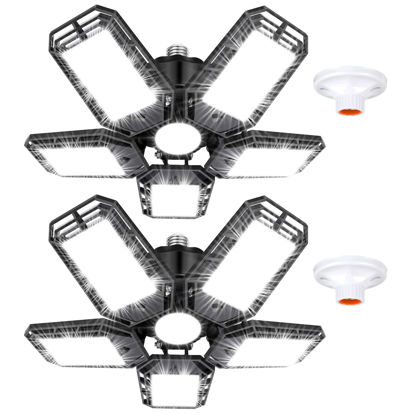 Picture of Luyata LED Garage Lights 2 Pack,Ceiling LED Shop Light 160W 16000LM 6500K Screw in Led Light with 5+1 Deformable Panels, Bright Led Lighting for Garage Workshop Basement Support E26/E27 Socket