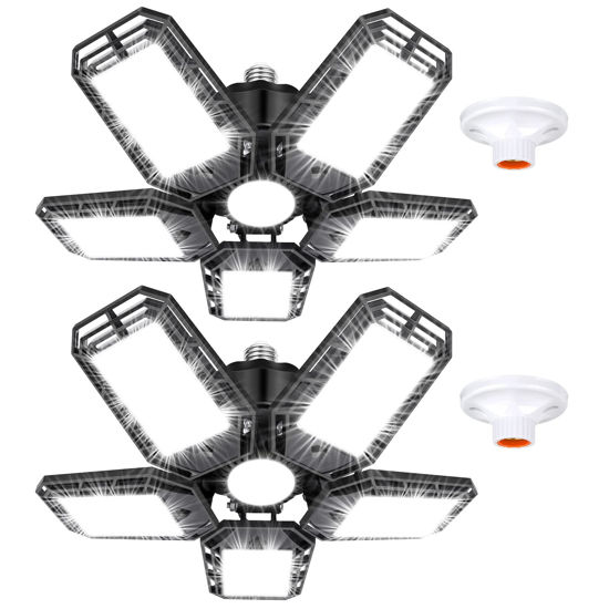 Picture of Luyata LED Garage Lights 2 Pack,Ceiling LED Shop Light 160W 16000LM 6500K Screw in Led Light with 5+1 Deformable Panels, Bright Led Lighting for Garage Workshop Basement Support E26/E27 Socket