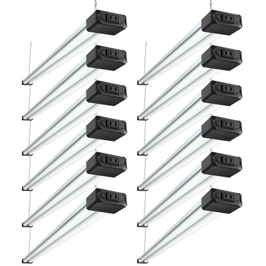 Picture of BBOUNDER 12 Pack Linkable LED Shop Light with Reflector, Super Bright 6500K Cool Daylight, 4400 LM, 4 FT, 48 Inch Integrated Fixture for Garage, 40W Equivalent 250W, Surface & Suspension Mount, Black