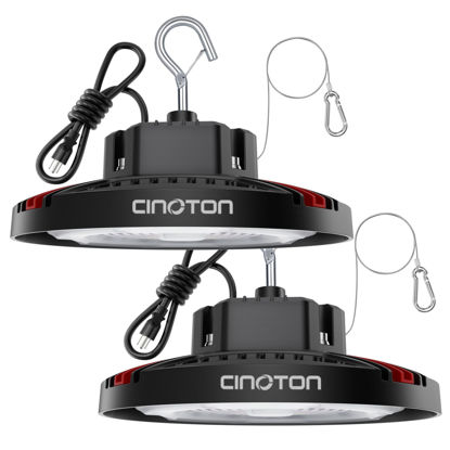 Picture of CINOTON 160W LED High Bay Lights with US Plug, 24000LM High Bay LED Shop Light, 120V UFO LED High Bay Light for Garage Workshop Barn Warehouse, Commercial Bay Lighting UL Listed 5000K-Daylight 2 Pack