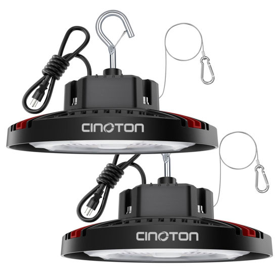 Picture of CINOTON 160W LED High Bay Lights with US Plug, 24000LM High Bay LED Shop Light, 120V UFO LED High Bay Light for Garage Workshop Barn Warehouse, Commercial Bay Lighting UL Listed 5000K-Daylight 2 Pack