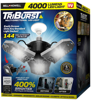 Picture of Bell+Howell TRIBURST Aluminum LED Socket Ceiling Lights 60W 4000 LM 6500 K - LED Shop Lights with 3 Deformable Panels, Ultra Bright Ceiling Light for Indoor, Bedroom, Living Room, Garage E26 / E27