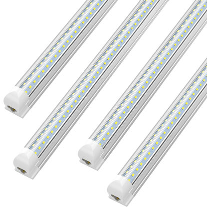 Picture of (Pack of 4) Linkable LED Utility Shop Lights for Garage, 6FT, 60W, LED Tube Ceiling Light T8 Integrated Single Fixture, 6000K, Daylight 8000lm V Shape, Basement, Offices, Clear Lens, Plug and Play