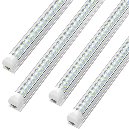 Picture of (Pack of 4) Linkable LED Utility Shop Lights for Garage, 6FT, 60W, LED Tube Ceiling Light T8 Integrated Single Fixture, 6000K, Daylight 8000lm V Shape, Basement, Offices, Clear Lens, Plug and Play