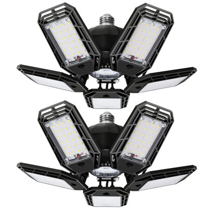 Picture of suyncyi 2 Pack LED Garage Light, 150W Ultra Bright Shop Light with 5 Adjustable Panels,15000LM 6500K E26/E27 Deformable Ceiling Lights for Garage, Workshop