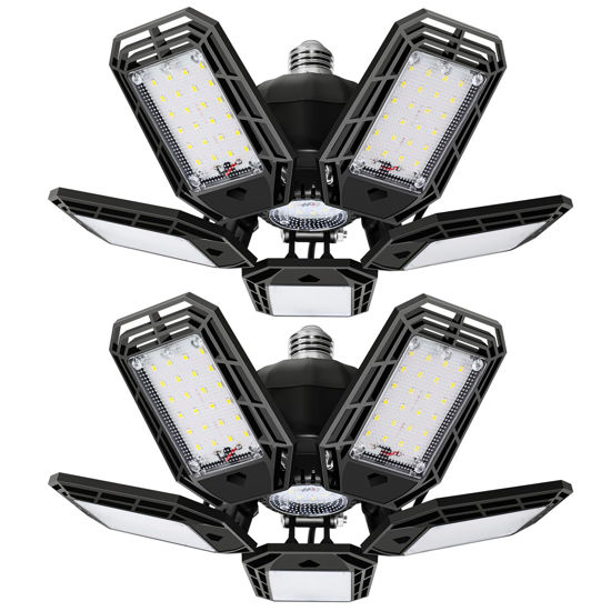 Picture of suyncyi 2 Pack LED Garage Light, 150W Ultra Bright Shop Light with 5 Adjustable Panels,15000LM 6500K E26/E27 Deformable Ceiling Lights for Garage, Workshop
