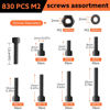 Picture of 830 Pcs M2 Screws Kit M2 Bolts Kit M2*4mm/6mm/8mm/10mm/12mm/16mm/20mm Machine Screw Kit, 12.9 Alloy Steel Black Zinc Plated Hex Socket Head Screws Nuts Bolts and Washers Set