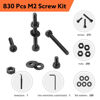 Picture of 830 Pcs M2 Screws Kit M2 Bolts Kit M2*4mm/6mm/8mm/10mm/12mm/16mm/20mm Machine Screw Kit, 12.9 Alloy Steel Black Zinc Plated Hex Socket Head Screws Nuts Bolts and Washers Set