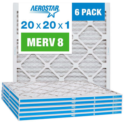 Picture of Aerostar 20x20x1 MERV 8 Pleated Air Filter, AC Furnace Air Filter,(Actual Size: 19 3/4" x 19 3/4" x 3/4"), 6 Count ( Pack of 1)