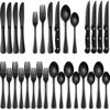 Picture of 24-Piece Black Silverware Set with Steak Knives, Black Flatware Set for 4, Food-Grade Stainless Steel Tableware Cutlery Set, Mirror Finished Utensil Sets for Home Restaurant