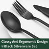 Picture of 24-Piece Black Silverware Set with Steak Knives, Black Flatware Set for 4, Food-Grade Stainless Steel Tableware Cutlery Set, Mirror Finished Utensil Sets for Home Restaurant