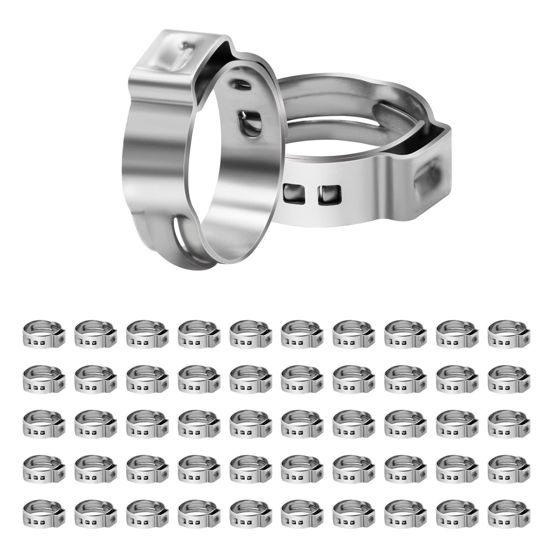 Picture of 50/100/150/200 Pack 1/2" PEX Cinch Clamps, Stainless Steel Single Ear Hose Clamps (1/2", 50 Pack)