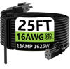 Picture of HUANCHAIN Indoor Outdoor Black Extension Cord 25 ft Waterproof, 16/3 Gauge Flexible Cold-Resistant Appliance Cord Outside, 13A 1625W 16AWG SJTW, 3 Prong Heavy Duty Electric Cord, ETL