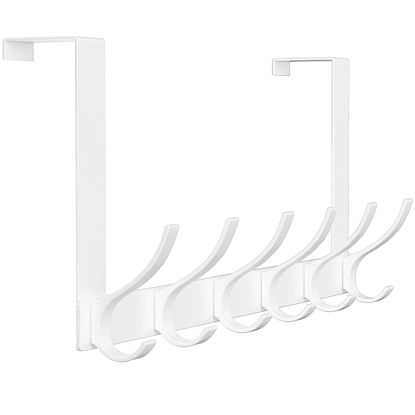 Picture of Peasulin Over The Door Hooks, Sturdy Door Hanger, Large Over The Door Towel Rack with 12 Hooks, Heavy Duty Easy to Install, for Bathroom, Bedroom，Kitchen，Hanging Towels, Coats (White)