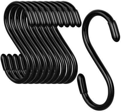 Picture of 3 Inch Vinyl Coated S Hooks,S Hooks for Hanging Plants ,10 Pack Non Slip Heavy Duty S Hooks ,Small Rubber Coated Steel Metal Black Closet S Hooks for Hanging Jeans Plants Jewelry Pot Pan Cups Towels