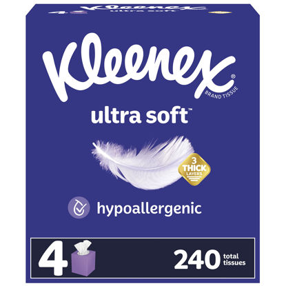 Picture of Kleenex Ultra Soft Facial Tissues, 4 Cube Boxes, 60 Tissues per Box, 3-Ply (240 Total Tissues), Packaging May Vary