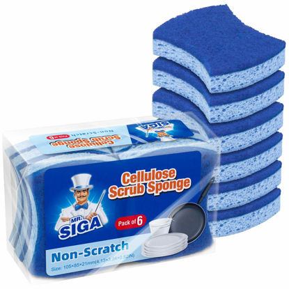 Picture of MR.SIGA Non-Scratch Cellulose Scrub Sponge, Dual-Sided Dishwashing Sponge for Kitchen, 12 Pack