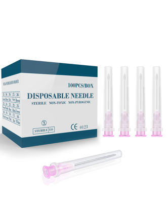 Picture of 100Pcs 18Ga 1 Inch Needle Luer Lock Industrial Accessories, Sterile Individual Package for Lab Scientific Measuring, Refilling Inks, Plant and Industry