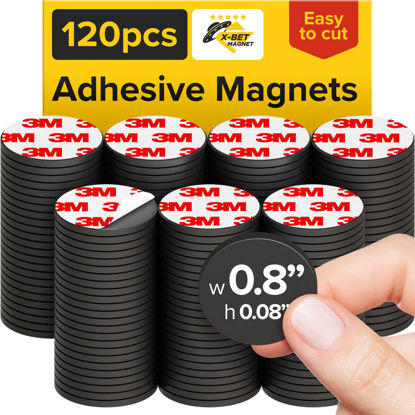 Picture of Hyper-Sticky Magnets with Adhesive Backing - 0.8" Strong Magnetic Dots for Whiteboard, Fridge, Crafts - Easy to Cut Stickers for Planning and Organization - 120pcs