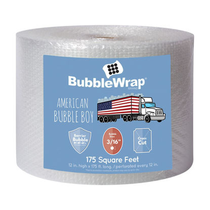 Picture of Bubble Wrap Roll 175', small bubble wrap 3/16 cushioning, 175ft perforated Every 12" Made in the USA by American Bubble Boy for packing, moving, wrapping of glassware, dishes, furniture and more!