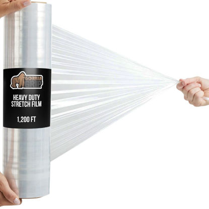 Picture of Gorilla Grip 500% Stretch Film Heavy Duty Plastic, 1200ft Shrink Wrap Roll 17" Puncture Resistant, Industrial Strength for Shipping, Pallet Storing, Moving, Packing Furniture Protection 1 Pack Clear