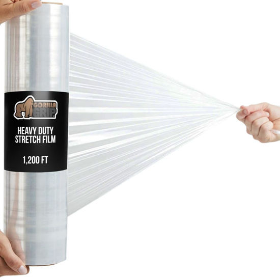 Picture of Gorilla Grip 500% Stretch Film Heavy Duty Plastic, 1200ft Shrink Wrap Roll 17" Puncture Resistant, Industrial Strength for Shipping, Pallet Storing, Moving, Packing Furniture Protection 1 Pack Clear