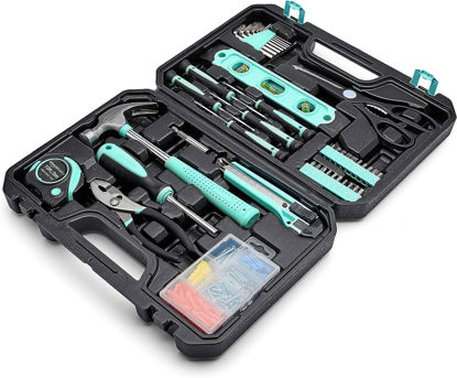 Picture of Amazon Basics Household Tool Kit With Storage Case, 142 Piece, Turquoise, 13.39 x 9.25 x 2.95 inch