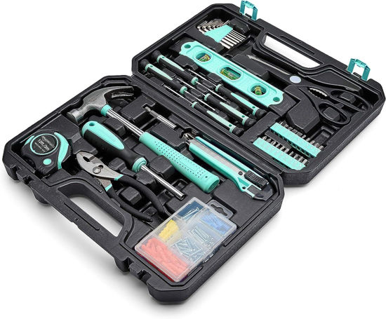 Picture of Amazon Basics Household Tool Kit With Storage Case, 142 Piece, Turquoise, 13.39 x 9.25 x 2.95 inch