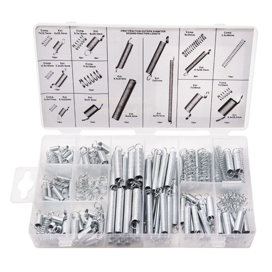 Picture of Ruibapa 200 PCS Spring Assortment Kit Zinc Plated Extension and Compression Springs Kit with 20 Different Sizes for Home Repairs & DIY