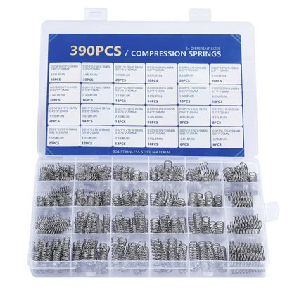 Picture of Compression Springs Assortment Kit, 390 Pcs 24 Different Sizes Stainless Steel Springs, Spring Assortment for Shop and Home Repairs