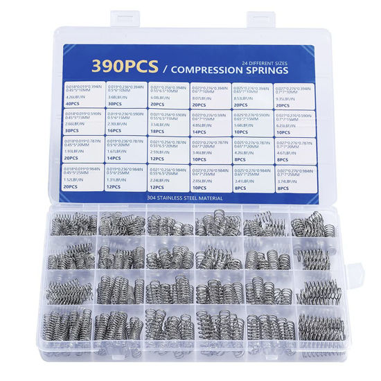 Picture of Compression Springs Assortment Kit, 390 Pcs 24 Different Sizes Stainless Steel Springs, Spring Assortment for Shop and Home Repairs