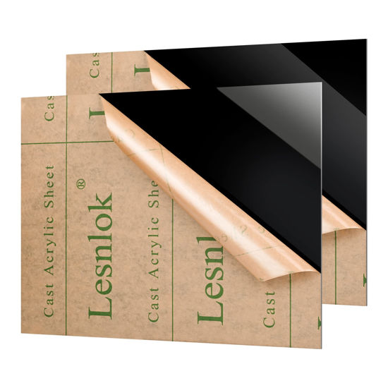 Picture of Lesnlok 8 x 12 Black Acrylic Sheet 1/8 inch Thick 3mm 2 Pieces Black Plexiglass Sheet, DIY Materials for Home Decor, Handcraft, Painting, Photography,Switch Panel, Display Stand