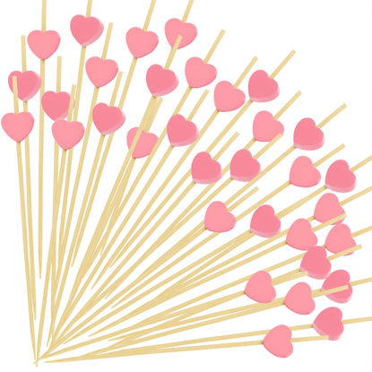 Picture of FATLODA Pink Heart Cocktail Picks, Valentines Day Decorations Toothpicks for Appetizers, 4.7 IN Long Fancy Bamboo Cocktail Skewers Wooden Sticks for Wedding Party Décor Charcuterie Drinks Food 100PCS