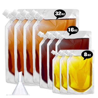 Picture of Cruise Liquor Flask Kit for Travel,Concealable and Reusable Rum Runner Alcohol Juice Travel Plastic Flasks Liquor Bags for Sneak Drink-4 x 32 oz + 3 x 16 oz + 3 x 8 oz +1 funnel