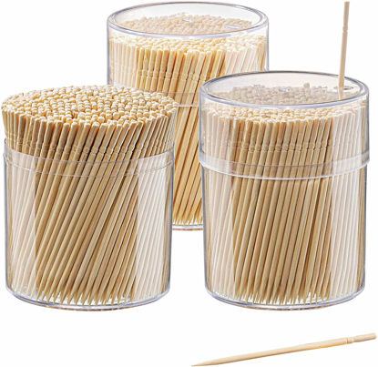 Picture of [1500 Count] Bamboo Wooden Toothpicks Wood Round Single-Point Tooth Picks