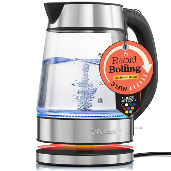 Picture of Speed-Boil Electric Kettle For Coffee & Tea - 1.7L Water Boiler 1500W, Borosilicate Glass, Easy Clean Wide Opening, Auto Shut-Off, Cool Touch Handle, LED Light. 360° Rotation, Boil Dry Protection