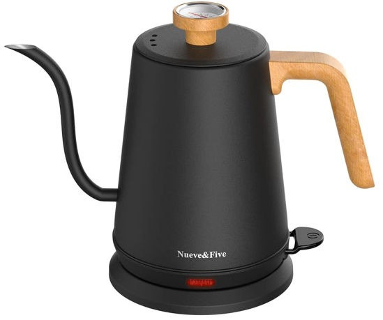 Picture of Nueve&Five Gooseneck Electric Kettle with Thermometer， Black Electric Kettle 1L with Auto Shut-Off，1000W Hot Water Kettle of Stainless Steel， Pour Over Kettle for Coffee & Tea