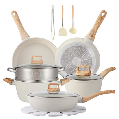 Picture of 16PCS Pots and Pans Set Non Stick Cookware Set Nonstick with Cooking Set (white, 16pieces)