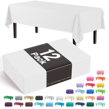 Picture of Exquisite 12-Pack Premium Plastic Tablecloth 54 Inch. x 108 Inch. Rectangle Table Cover-White