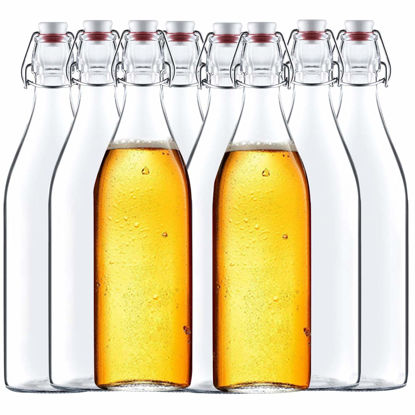 Picture of Encheng 32 oz Clear Glass Bottles with Air Tight Lids,Easy Cap Bottles for Beer and Home Brewing,Glass Kombucha Bottles with Stoppers,Swing Top Bottles for Beverages 8 Pack