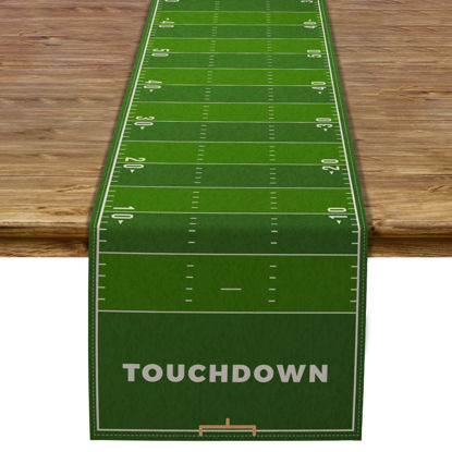 Picture of Pudodo Football Field Table Runner Touchdown Game Day Tablecloth Football Theme Birthday Party Kitchen Dining Home Decoration (13" x 72")