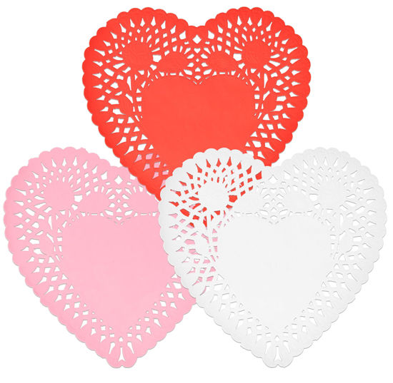 Picture of Gift Boutique 150 Count Heart Doilies 6" Red Pink and White Paper Lace Doilies for Valentine Day Decorations Crafts