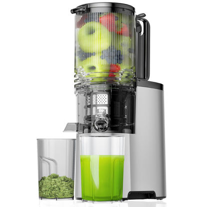 Picture of Cold Press Juicer, 5.4" Wide Feed Chute Juice Extractor Machine with 400W, High Juice Yield, Slow Masticating Juicer for Whole Vegetables & Fruits, Light Gray