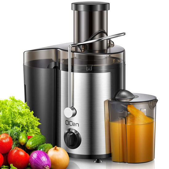 Picture of Qcen Juicer Machine, 500W Centrifugal Juicer Extractor with Wide Mouth 3” Feed Chute for Fruit Vegetable, Easy to Clean, Stainless Steel, BPA-free (Black)
