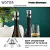 Picture of WOTOR Champagne Stoppers with Stainless Steel Champagne Bottle Stopper with Food Grade Silicone Reusable Champagne Cork, Saver Suitable for Champagne, Cava, Prosecco, Sparkling Wine (Silver, 2pack)