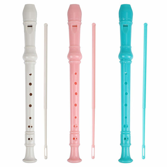Picture of Soprano Recorder Descant Flauta Recorder 8 Hole ABS Clarinet German Style Treble flute C Key for Kids Children With Fingering Chart Instructions with Cleaning Rod Bag 3 pack