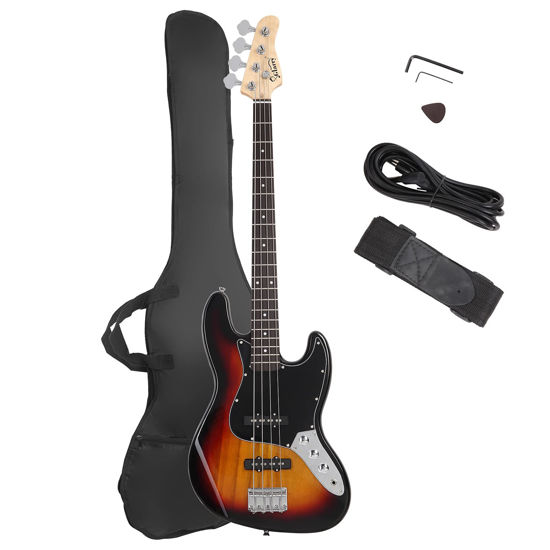 Picture of GLARRY 4 String GJazz Electric Bass Guitar Full Size Right Handed with Guitar Bag, Amp Cord and Beginner Kits (Sunset)