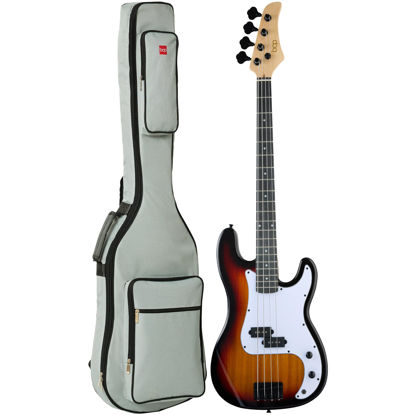 Picture of Best Choice Products Full Size Beginner 4-String Electric Bass Guitar, Wooden PB-Style Bass Starter Set w/Padded Carrying Case - Sunburst/White