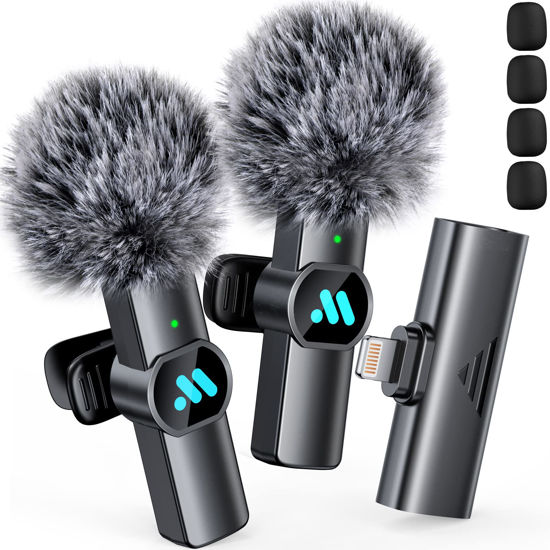 Picture of Leettus 2pcs Lavalier Wireless Microphone for iPhone iPad Video Recording,Mini Microphone for Game Live Streaming,Interviews,YouTube,TikTok,Vlog(Not Applicable for iPhone USB-C Interface)